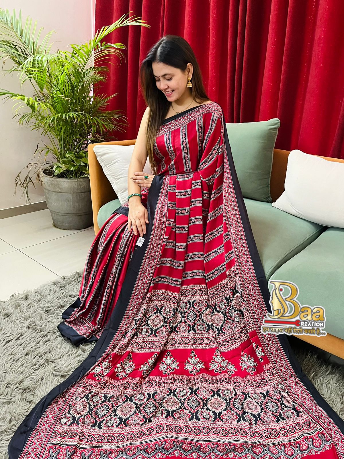 Soft Silk Ajrakh Print Saree