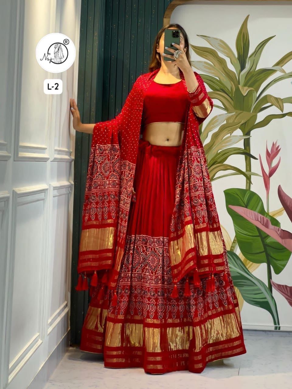 Beautiful Ajrakh print choli with cancan with Astar