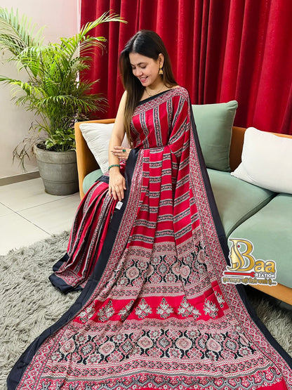 Soft Silk Ajrakh Print Saree