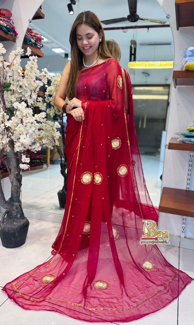 Pure Chiffon Kasab Hand Work Customized