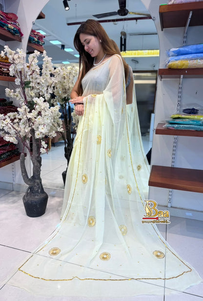 Pure Chiffon Kasab Hand Work Customized