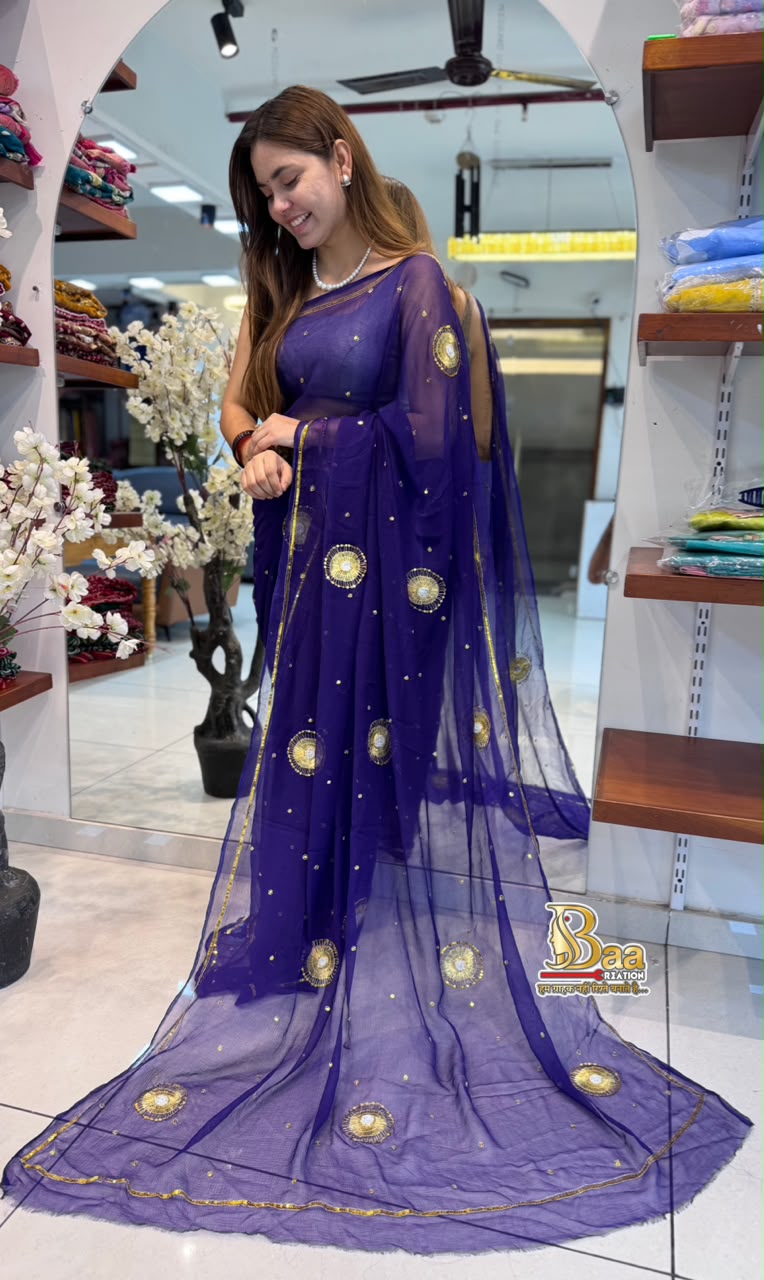 Pure Chiffon Kasab Hand Work Customized