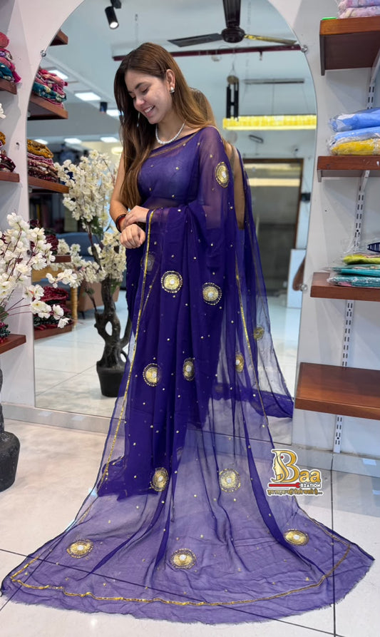 Pure Chiffon Kasab Hand Work Customized