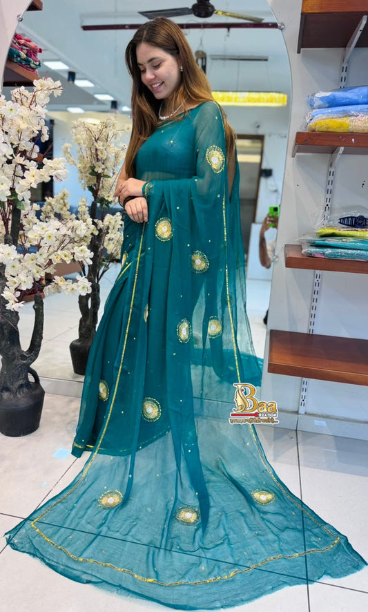 Pure Chiffon Kasab Hand Work Customized