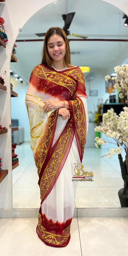 Pure Chiffon Kasab Hand Work Customized