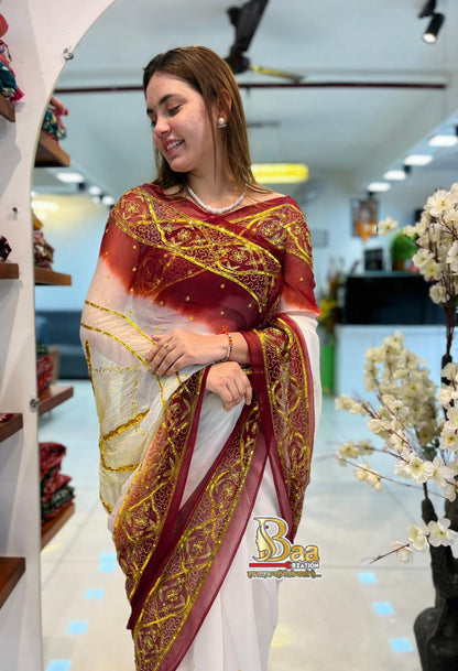 Pure Chiffon Kasab Hand Work Customized