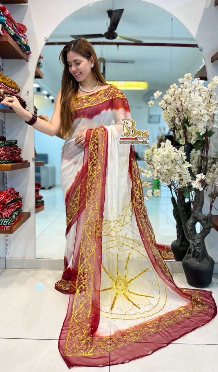 Pure Chiffon Kasab Hand Work Customized