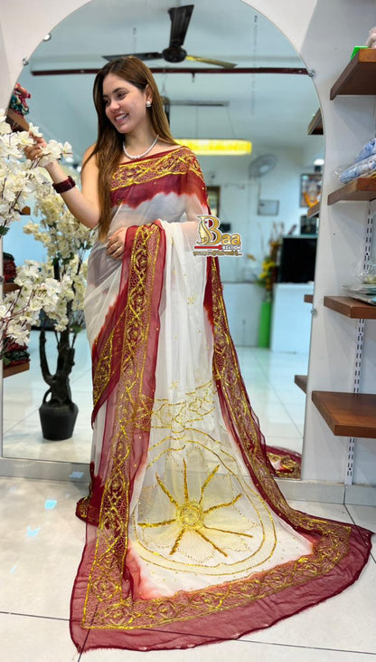 Pure Chiffon Kasab Hand Work Customized