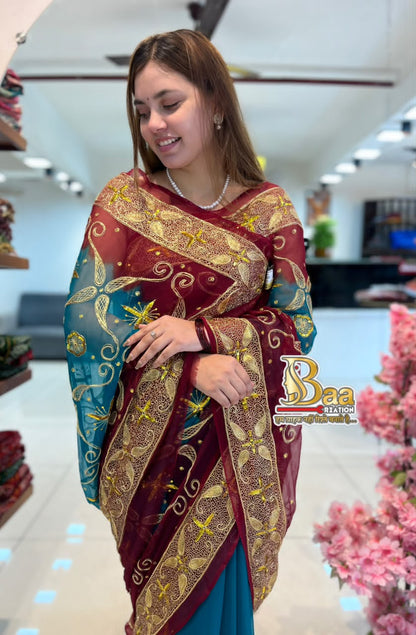 Pure Chiffon Kasab Handwork