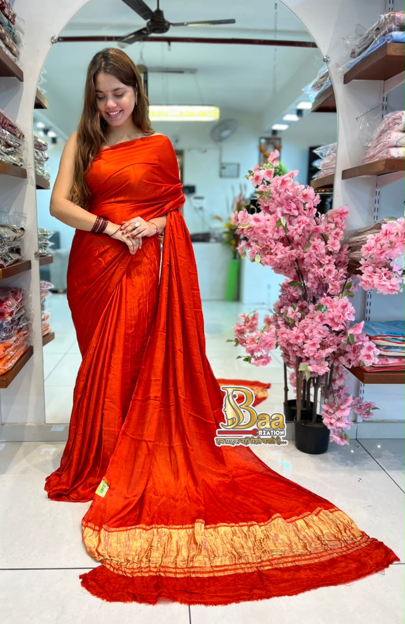 Semi Modal Silk Lagdi Pato Plain Saree