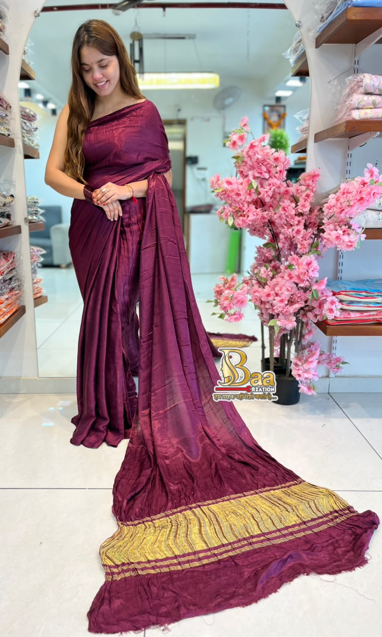 Semi Modal Silk Lagdi Pato Plain Saree