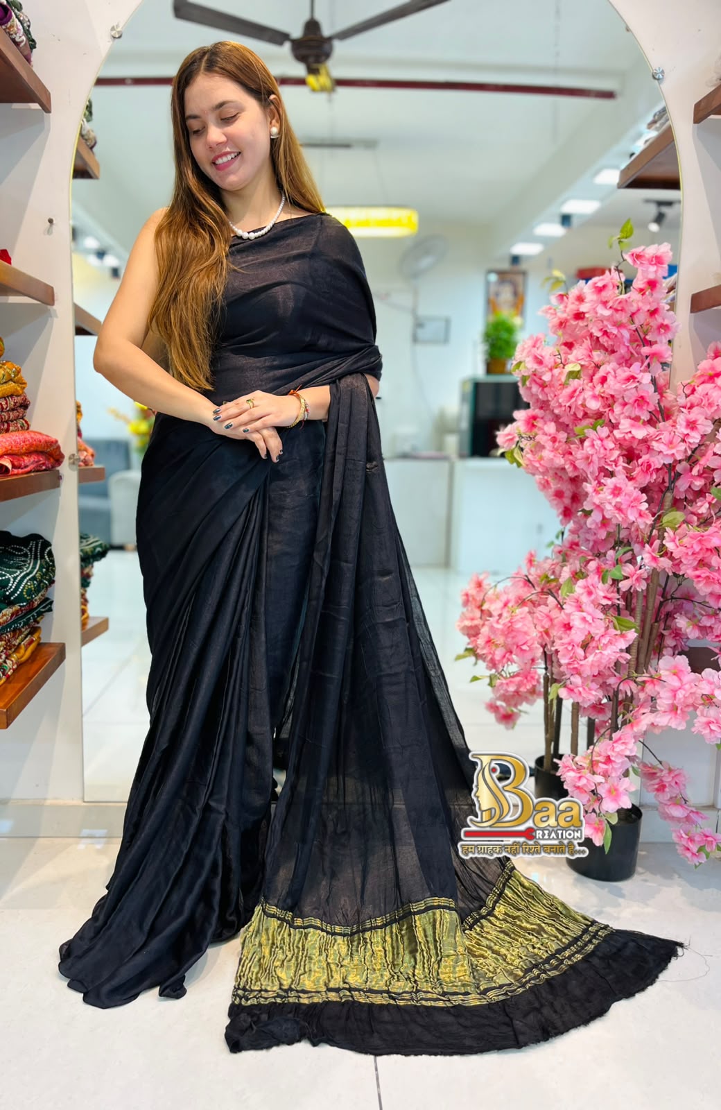 Semi Modal Silk Lagdi Pato Plain Saree
