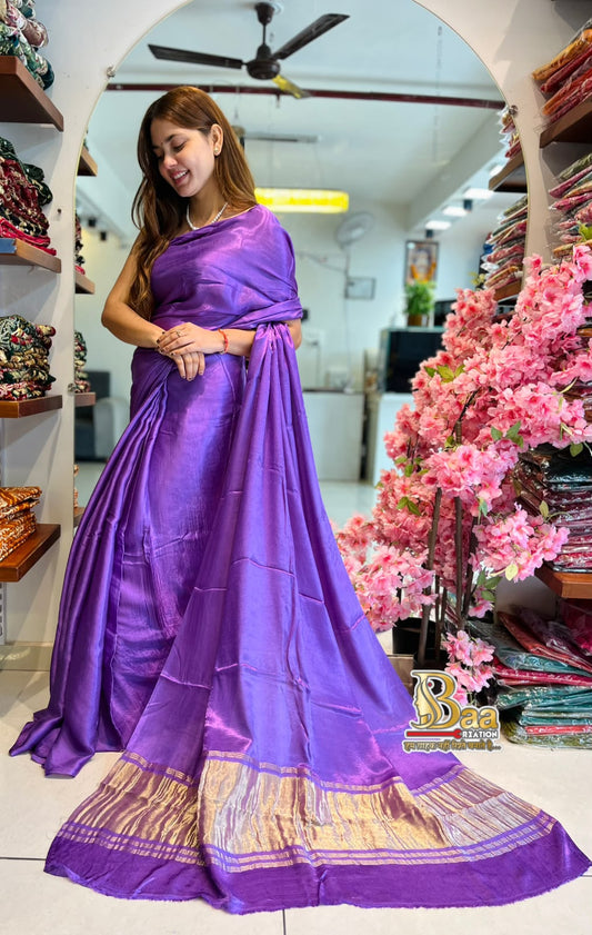 Semi Modal Silk Lagdi Pato Plain Saree