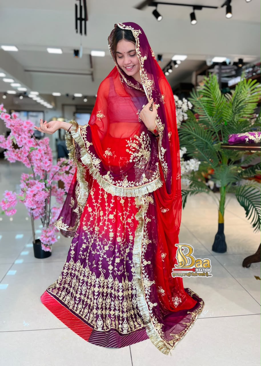 Beautiful Traditional Poshak Tissue Fabric Lehenga With Chiffon Odhna