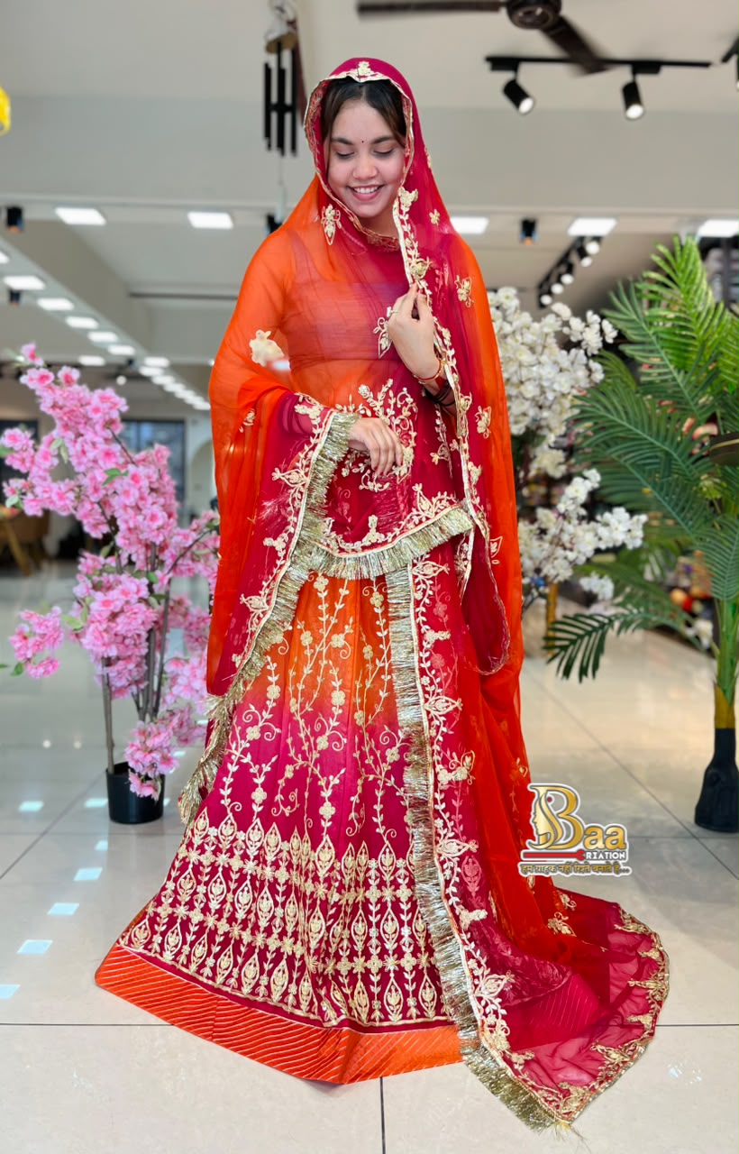 Beautiful Traditional Poshak Tissue Fabric Lehenga With Chiffon Odhna