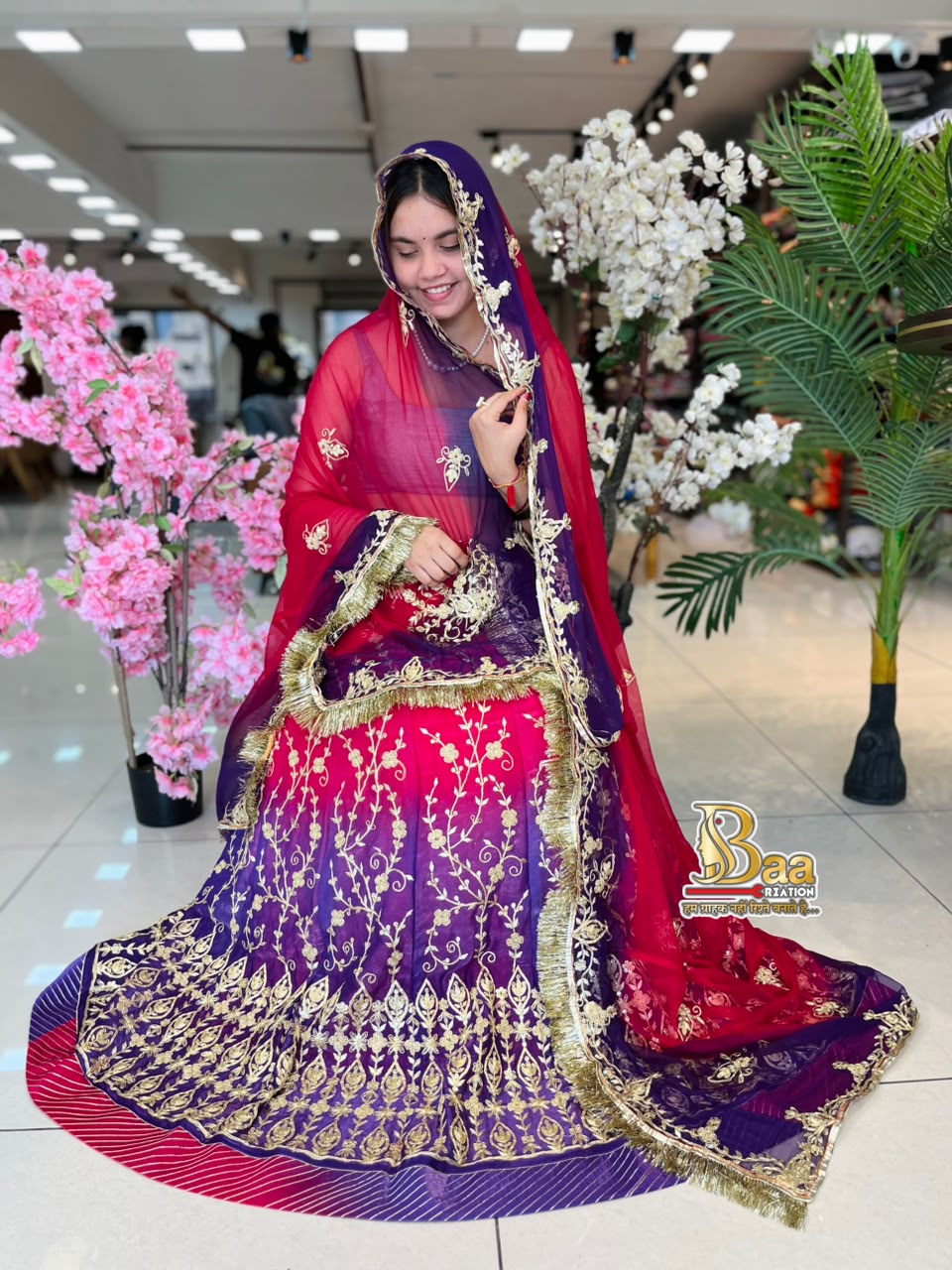 Beautiful Traditional Poshak Tissue Fabric Lehenga With Chiffon Odhna