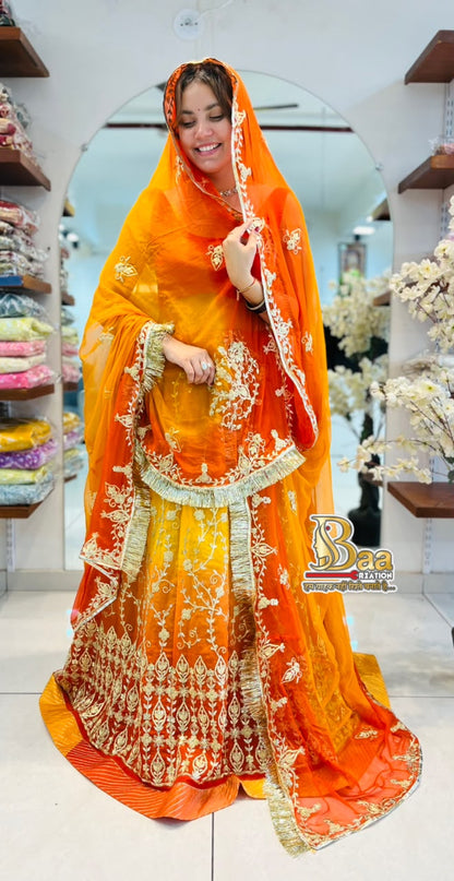 Beautiful Traditional Poshak Tissue Fabric Lehenga With Chiffon Odhna