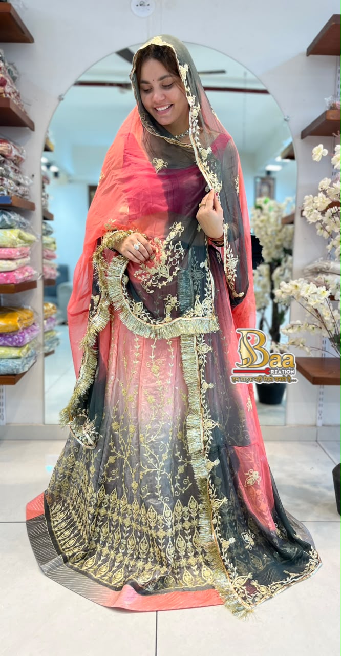 Beautiful Traditional Poshak Tissue Fabric Lehenga With Chiffon Odhna