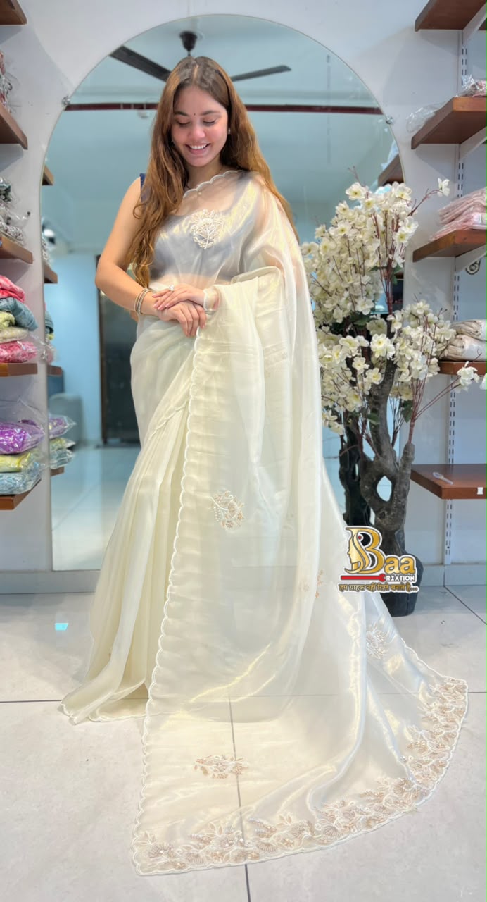Premium Ivory Tissue Saree