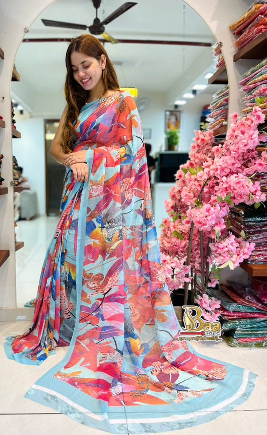 Soft Georgettte Fabric Printed Saree