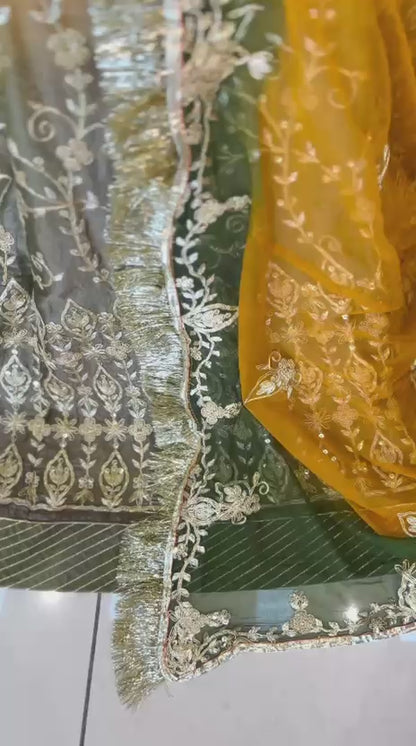 Beautiful Traditional Poshak Tissue Fabric Lehenga With Chiffon Odhna