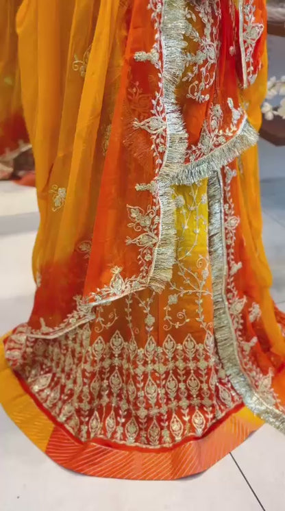 Beautiful Traditional Poshak Tissue Fabric Lehenga With Chiffon Odhna